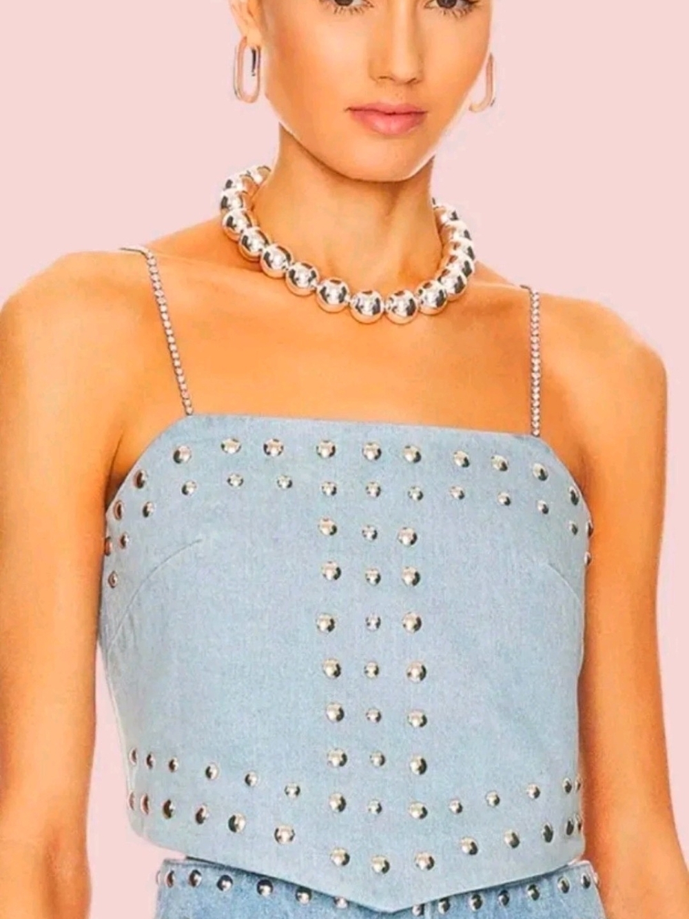 $292 MSRP, Free People x Understated, Stud Denim Crop Top